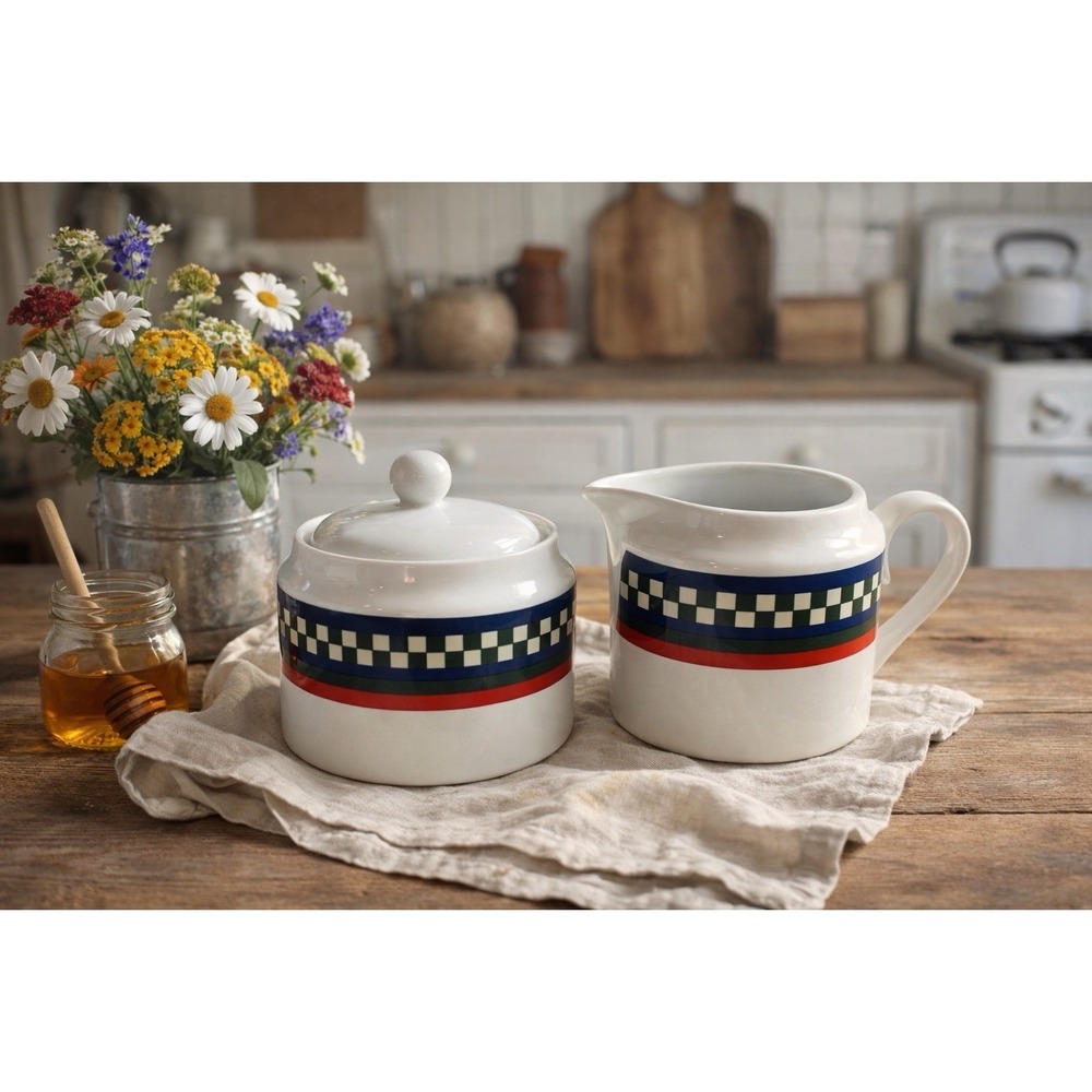 Bob Timberlake Ella's Rooster Creamer Sugar Bowl Set Farmhouse